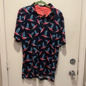 Men's Navy Hummingbird Print Good Good Golf Polo Shirt size Large